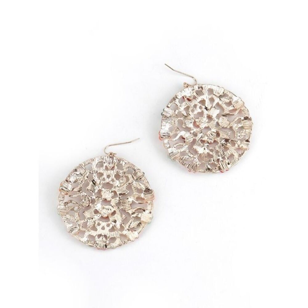 Odette | Round Bohemian Multicolour Dangle Earrings | 2” Width - Picture 2 of 3
